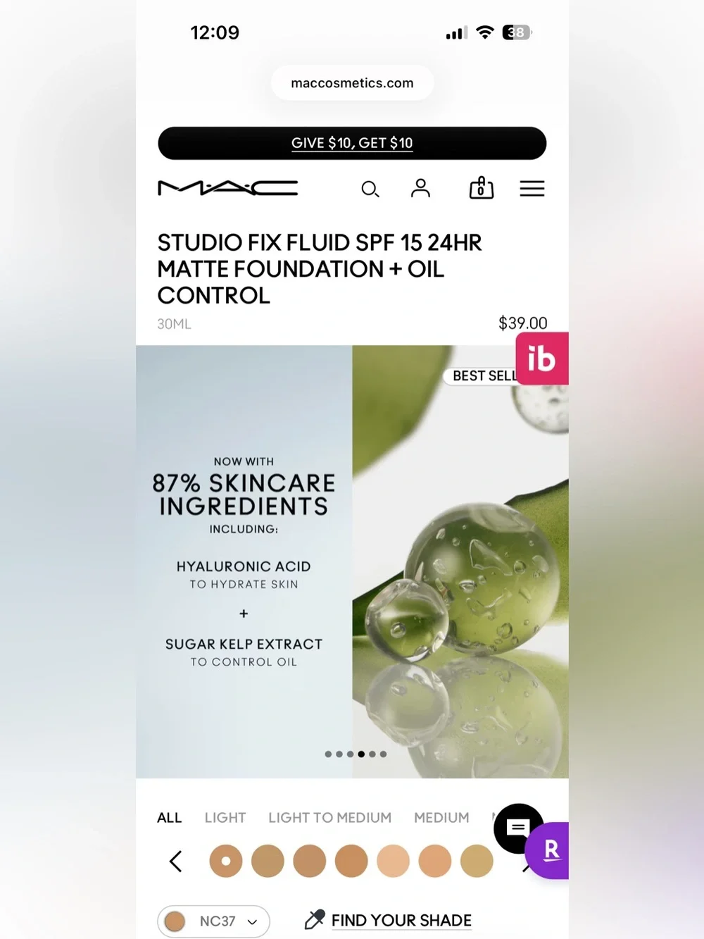 MAC Cosmetics Studio Fix Fluid Foundation - Warm Beige/Tan NC 37